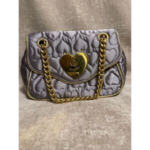 Betseyville By Betsey Johnson Quilted Heart Chain Strap Shoulder Bag Gray Gold